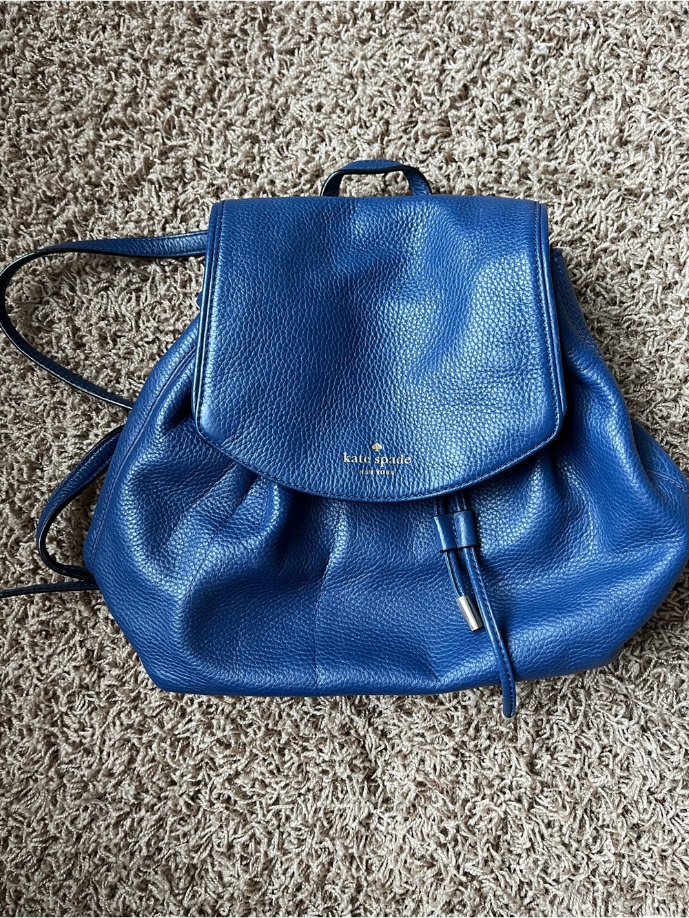kate spade Pebbled Leather Drawstring Backpack - Dark Royal Blue